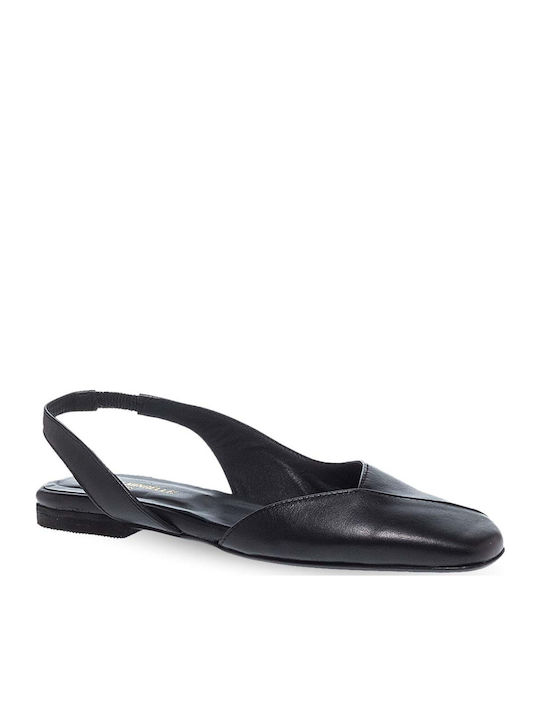 Δερμάτινες Γυναικείες Μπαλαρίνες Slingback σε Μαύρο Χρώμα