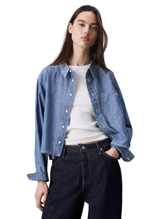 Mânecă lungă Femei Denim Cămașă Blue