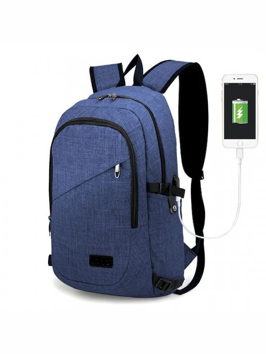 Miss Lulu Laptop Backpack for 15.6" Laptop with USB Port in Blue Color E6715 NY