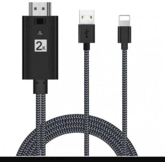 Connection Cable HDMI male - Lightning male 2m Μαύρο