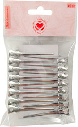 Metal Hair Clips Silver Set of 16 Pieces