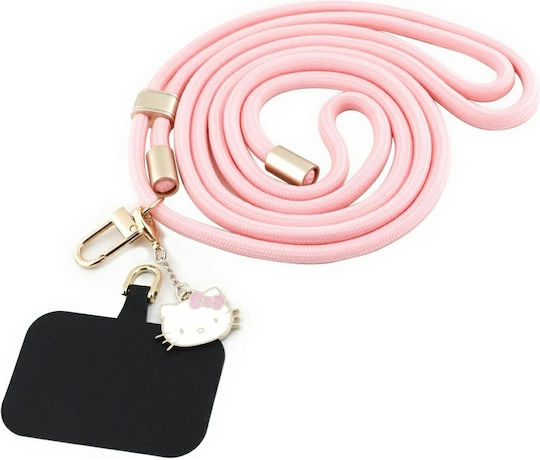 Lănțișor universal pentru telefon cu patch Hello Kitty și breloc cap de pisicuță, roz