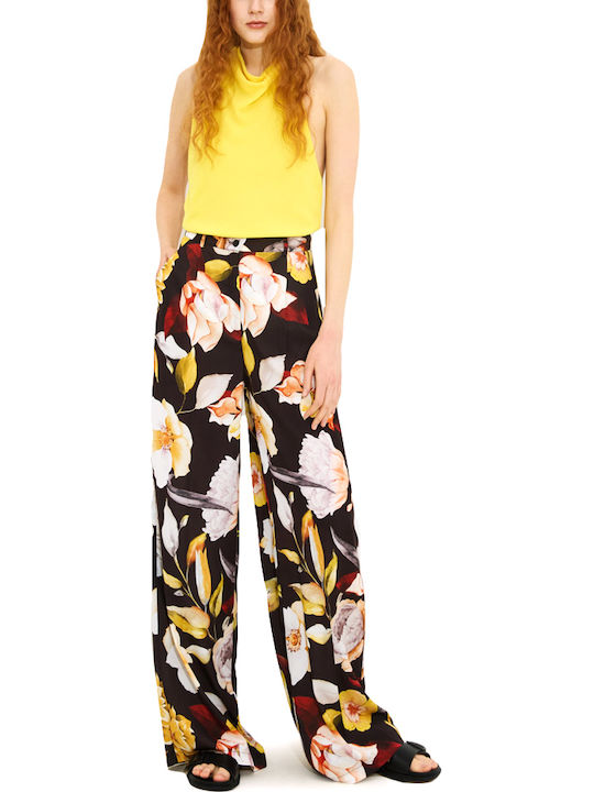 Dolce Domenica Women's High Waist Fabric Palazzo Pants Floral Floral