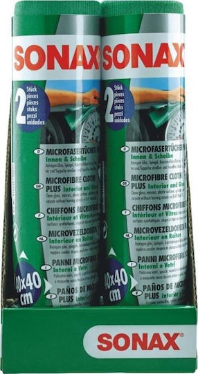 Sonax Plus Tücher Mikrofaser Reinigung für Kunststoffe im Innenbereich - Armaturenbrett Auto Grün 40x40cm 2Stück