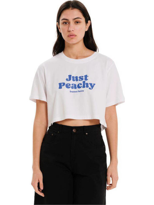 Emerson Damen Crop Top Baumwolle Kurzarm Weiß