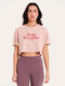 Just Peachy Damen Sport Crop Top Kurzarm Rosa