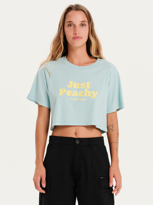 Emerson Damen Crop Top Baumwolle Kurzarm Blau