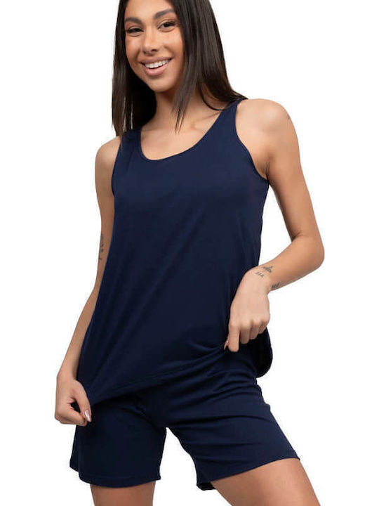 A.A UNDERWEAR Καλοκαιρινό Γυναικείο Σετ Πιτζάμας Βαμβακερό Navy Μπλε