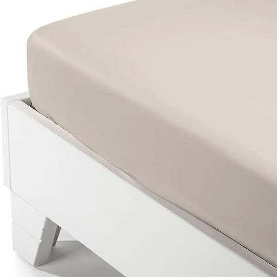 White Fabric Sheet Super-Double with Elastic 160x200cm. Savoy Beige