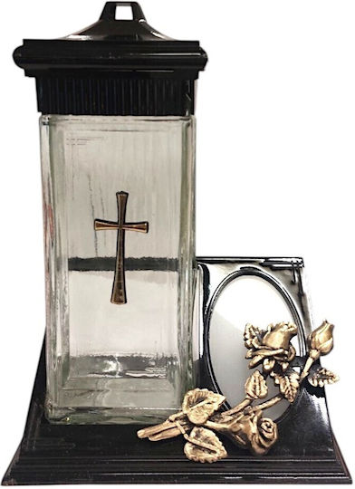 Candelă de Veghe din Sticlă Cortina Ramă Memorială Neagră