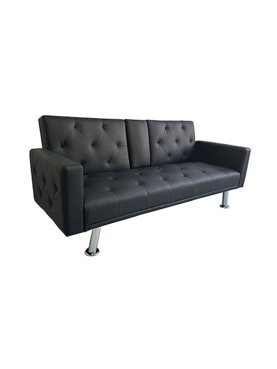 Arms Three-Seater Couch Bed Artificial Leather Black Pu 188x88x79 cm