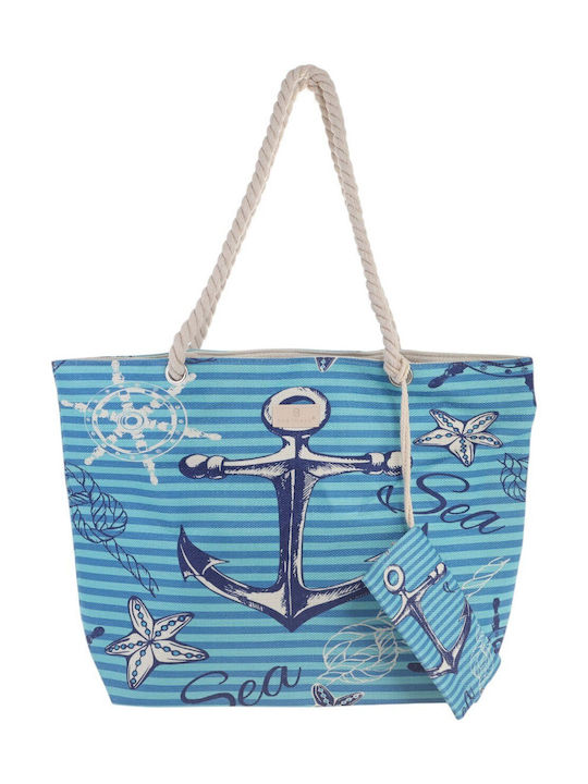 Bag to Bag Fabric Beach Bag with Wallet Blue