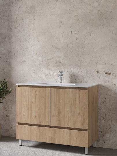 Furnibath Waschtisch mit Waschbecken L101xB72xH46cm Walnut