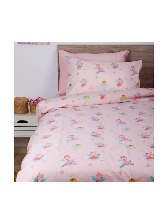 White Fabric Σετ Σεντόνια Μονά Βαμβακερά Fairytale Ροζ 165x270cm