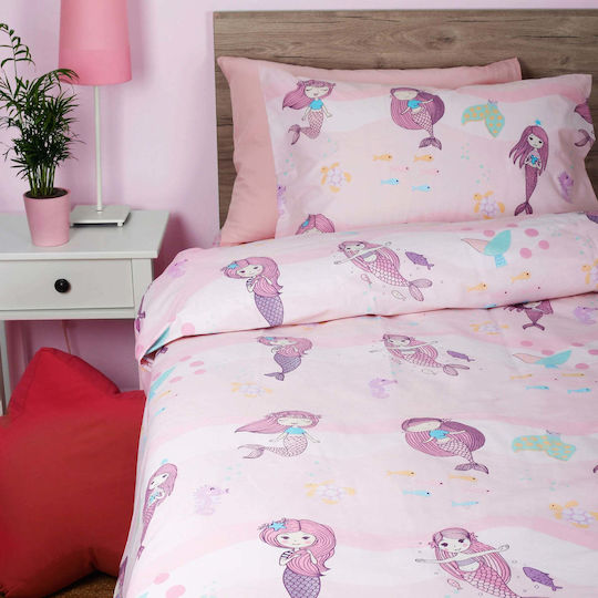 White Fabric Bettwäsche-Set Einzel Baumwolle Mermaid Pink 165x270cm