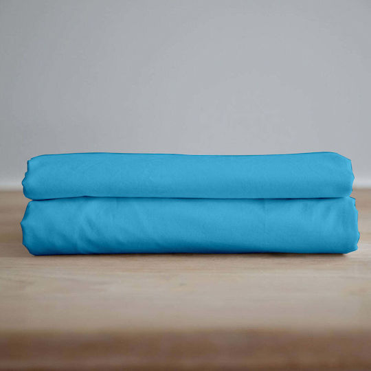 White Fabric Cearșaf Single Cu elastic Bumbac Essential Albastru 160x220cm
