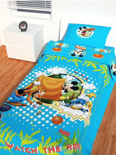 Disney Mickey's Camp Out Set Kids Duvet Cover Single with Pillowcase Cotton Carnation 165x260cm