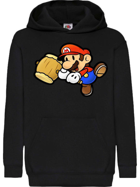 Kids Hoodie Sweatshirt Super Mario Tralala Paper Mario Hammer Black