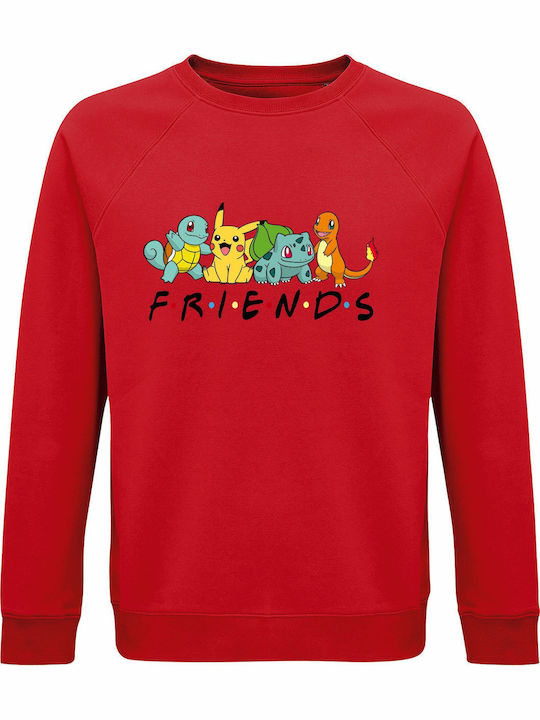 Sweatshirt Unisex Organic " Pokemon Friends " Red