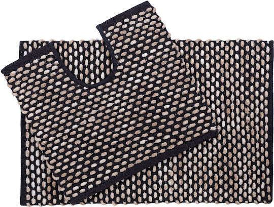 Set Badematten Synthetisch,Polyester/Cotton/Leather Toilette Black-beige 2Stück