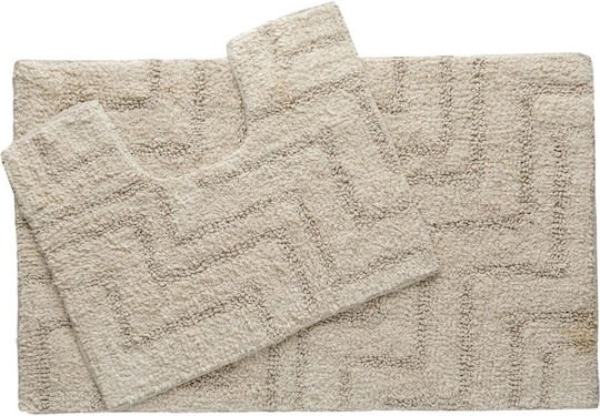 Rutschfest Set Badematten Baumwolle Toilette Beige 2Stück