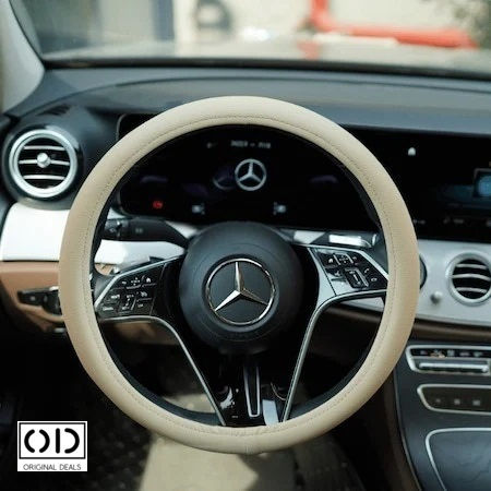 Husă Volan Auto cu Diametru 33-40cm Silicon Bej cu Cusătură Bej