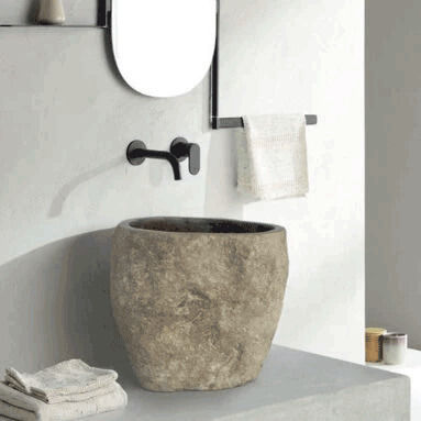Fossil Bucket Riverstone Επικαθήμενος Νιπτήρας Πορσελάνης 40x40cm Γκρι Ματ