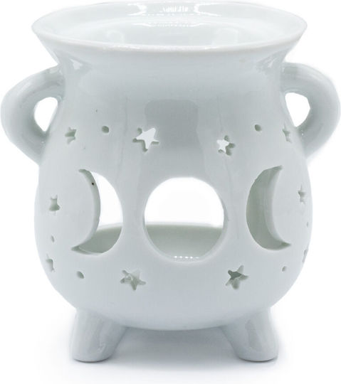 Λευκός Αρωματιστής Τις Φάσεις Σελήνης Oil Burner Cauldron Moon Phases 10cm