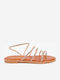 Leather Women's Flat Sandals in Gold Color