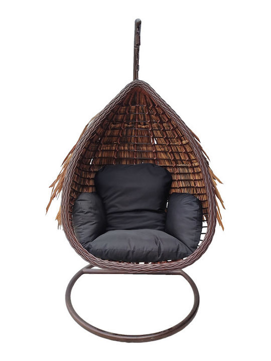 Varur Hängende Garten & Veranda Schaukel mit Kissen Sessel Rattan Braun L120xB105xH195cm