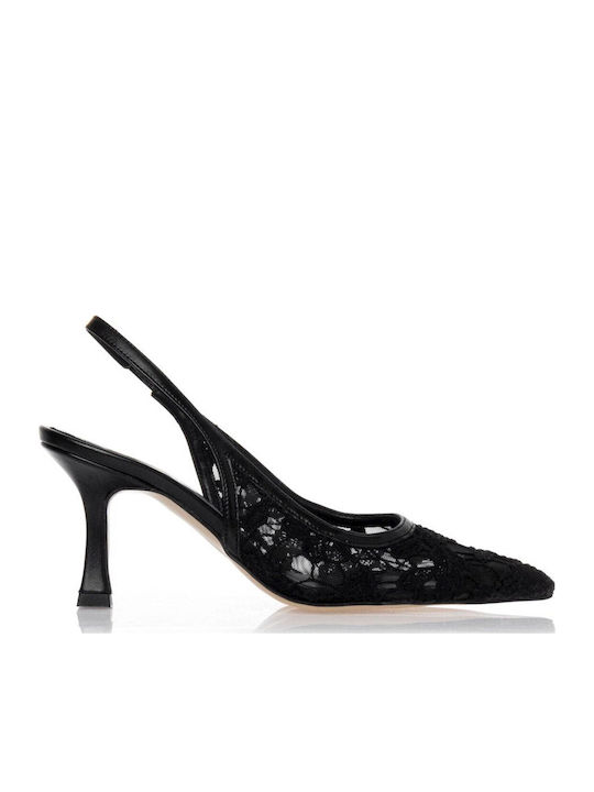 Leder Pumps mit Riemchen & mittelhoher Absatz Schwarz