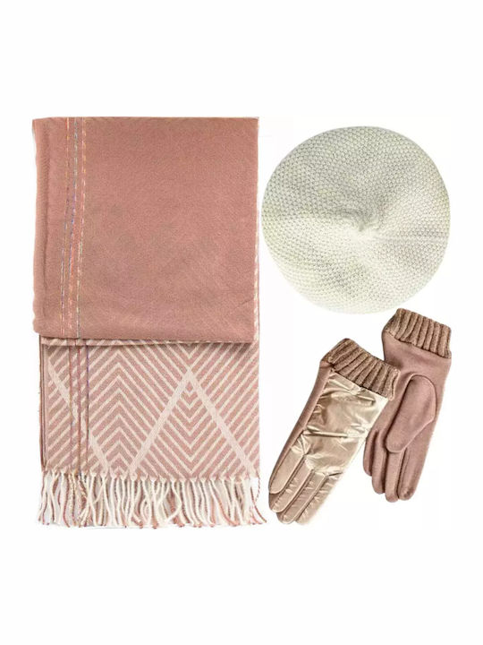 Set with Beanie Knitted in Brown color