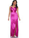 Summer Maxi Dress for Wedding Christening Satin Fuchsia