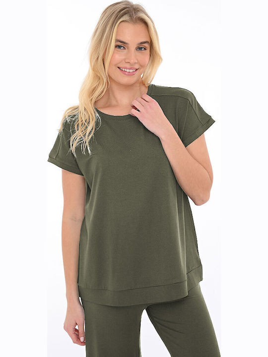 Bodymove Damen Bluse Kurzärmelig Khaki