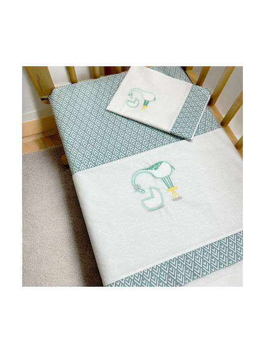 Bunny Bebe Set Lenjerii De Patut Bebe Pentru Cradle Din Bumbac Giraffe Verzi 80x110cm 3 Bucăți
