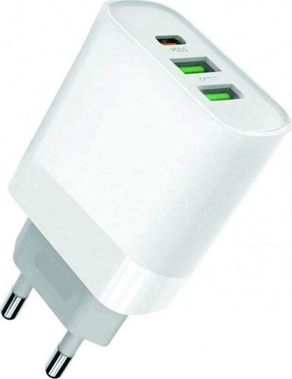 Treqa Ladegerät ohne Kabel mit 2 USB-A Anschlüsse und USB-C Anschluss 120W Weißs (CH-652)