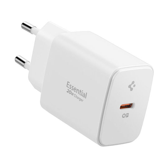 Spigen Зарядно без кабел с USB-C порт 20W Power Delivery Бял (EE201EU)