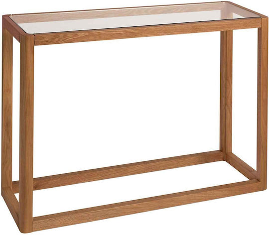 Console Table of Solid Wood & Glass Oak Wood Glass L100xW32xH75cm