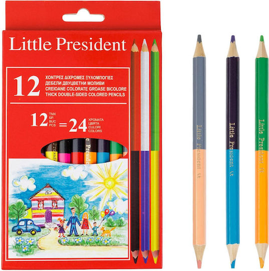 Set Creioane Colorate Little President 12 Bucăți Bicolore Multicolore Groase