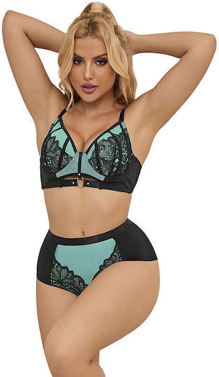 Subblime 955557 Green Patent Leather Mesh Zipper Bra Set