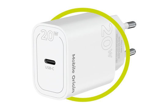 Mobile Origin Φορτιστής Χωρίς Καλώδιο με Θύρα USB-C 20W Power Delivery Λευκός (MO11)