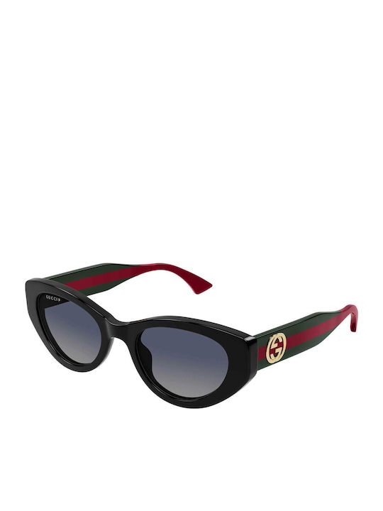 Gucci Women's Sunglasses with Black Plastic Frame and Blue Gradient Lens