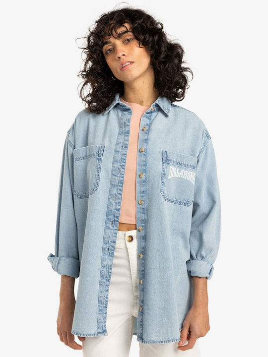 Down Coast Μακρυμάνικο Γυναικείο Τζιν Πουκάμισο Washed Blue