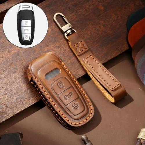 Car Key Cover Case made of with 3 Buttons for Audi in Brown Color