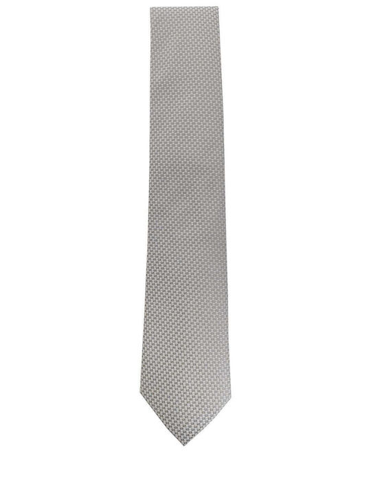 Boss Men's Tie Silk Printed in Silver Color