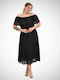 Summer Midi Evening Dress with Sheer Black