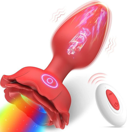 SMD The Rose Glow mit Vibration mit Steuerung über Remote & RGB LED Licht,  Red Anal Plug mit Vibration Rot