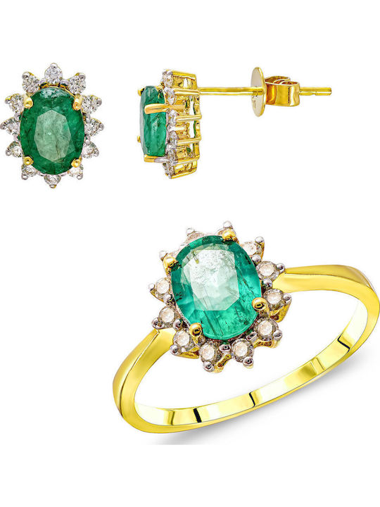 Kiriakos Gofas Set with Earrings & Ring from Gold 18K with Stones