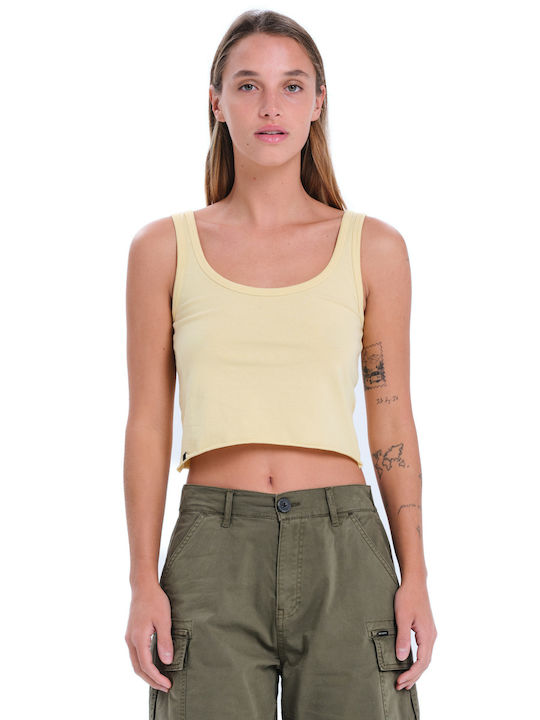 Γυναικείο Καλοκαιρινό Crop Top Βαμβακερό Αμάνικο Κίτρινο