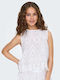 Bluza Damă Bumbac Fără Mâneci Albă